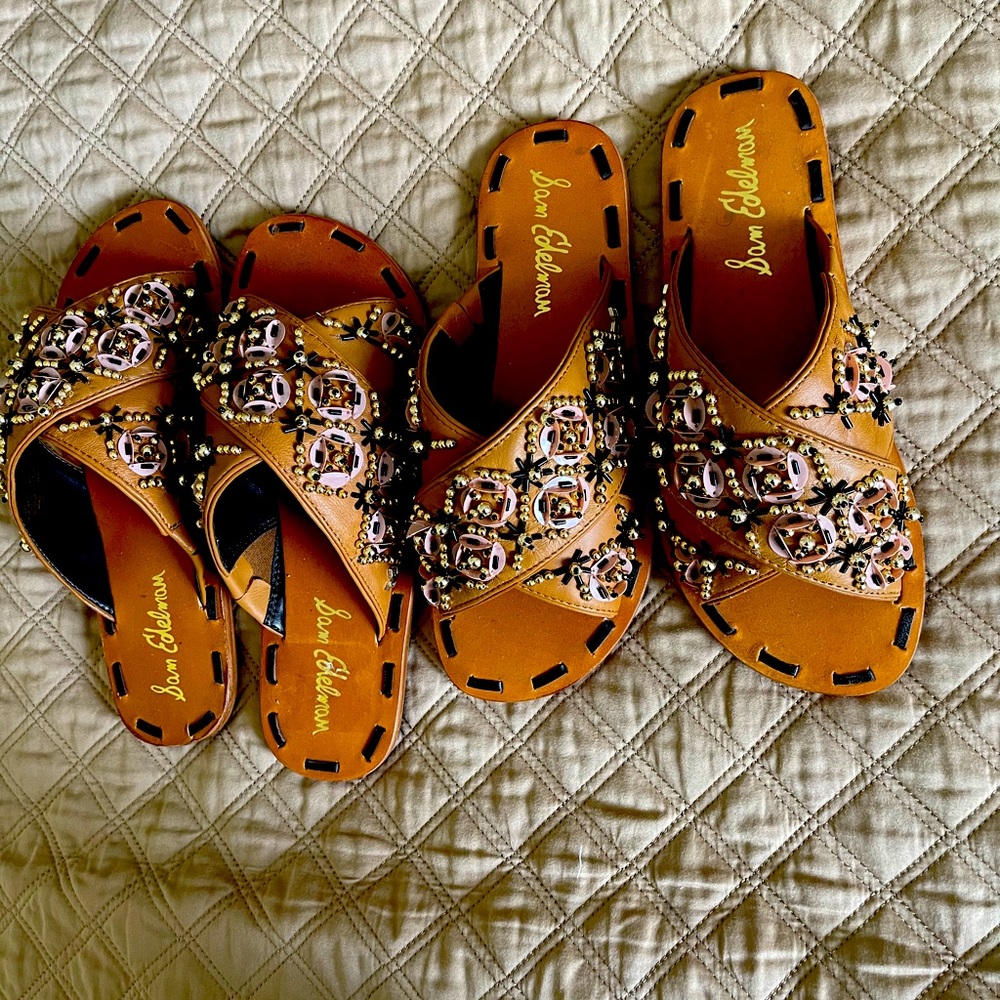 SAM EDELMAN BROWN BEADED SANDALS.. 2 SIZES 6 & 7